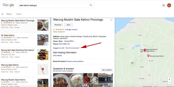 Google Bisnisku Sate Bedugul
