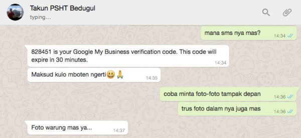 SMS verifikasi Google Bisnisku