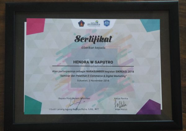 Sertifikat Pembicara di Desa Sukawati - Bali