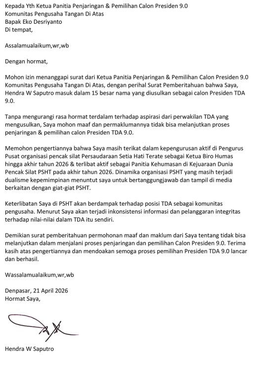 Undur diri Presiden TDA